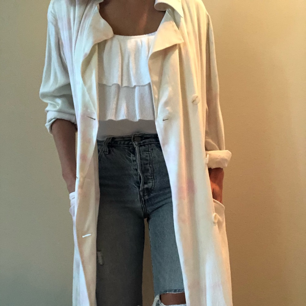 Something Navy Satin Tie Dye Trench Coat